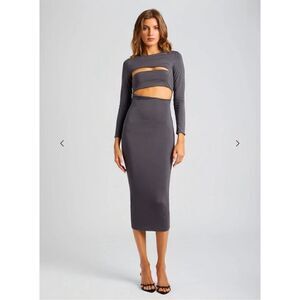 NWT Ser.O.Ya Kepla Cut Out Round Neck Long Sleeve Bodycon Maxi Dress Gray Size X